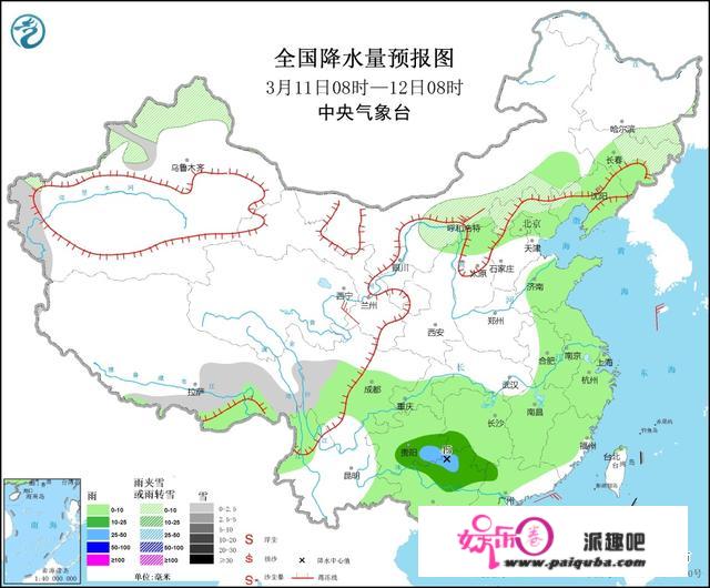 将来三天南方多阴雨 华北及其以南地域气温迟缓上升