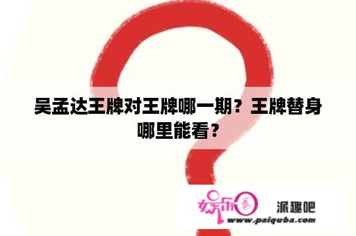 吴孟达王牌对王牌哪一期？王牌替身哪里能看？