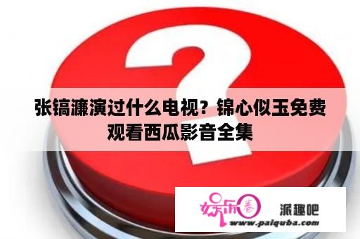 张镐濂演过什么电视？锦心似玉免费观看西瓜影音全集