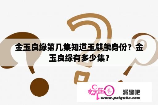 金玉良缘第几集知道玉麒麟身份？金玉良缘有多少集？