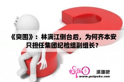 《突围》：林满江倒台后，为何齐本安只担任集团纪检组副组长？