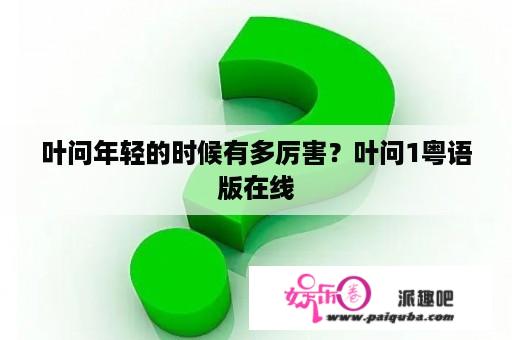 叶问年轻的时候有多厉害？叶问1粤语版在线