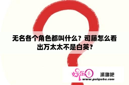 无名各个角色都叫什么？司藤怎么看出万太太不是白英？