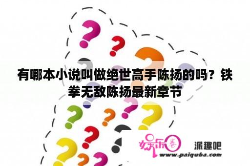 有哪本小说叫做绝世高手陈扬的吗？铁拳无敌陈扬最新章节