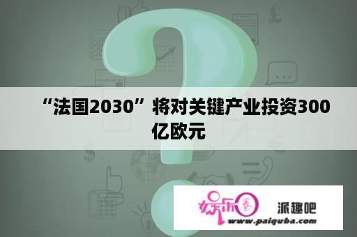 “法国2030”将对关键产业投资300亿欧元