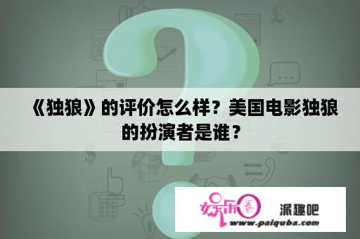 《独狼》的评价怎么样？美国电影独狼的扮演者是谁？