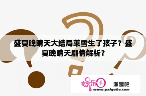 盛夏晚晴天大结局莱雪生了孩子？盛夏晚晴天剧情解析？