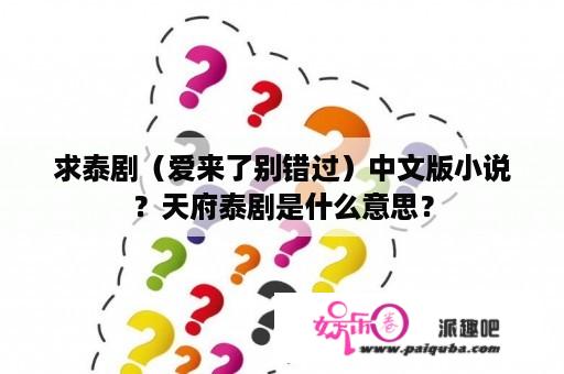 求泰剧（爱来了别错过）中文版小说？天府泰剧是什么意思？