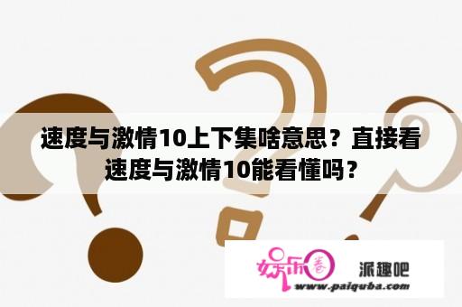 速度与激情10上下集啥意思？直接看速度与激情10能看懂吗？