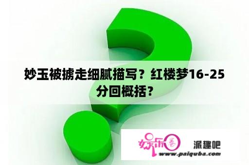 妙玉被掳走细腻描写？红楼梦16-25分回概括？