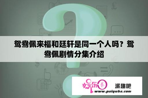 鸳鸯佩来福和廷轩是同一个人吗？鸳鸯佩剧情分集介绍