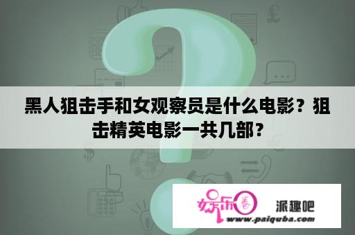 黑人狙击手和女观察员是什么电影？狙击精英电影一共几部？