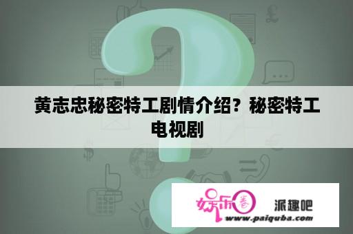 黄志忠秘密特工剧情介绍？秘密特工电视剧