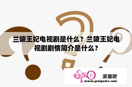 兰陵王妃电视剧是什么？兰陵王妃电视剧剧情简介是什么？