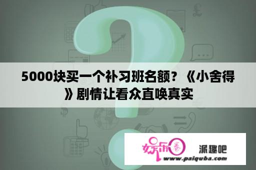 5000块买一个补习班名额？《小舍得》剧情让看众直唤真实