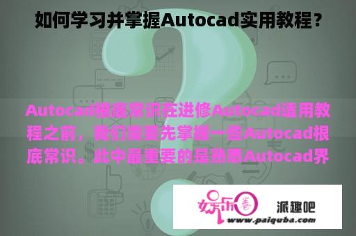 如何学习并掌握Autocad实用教程？