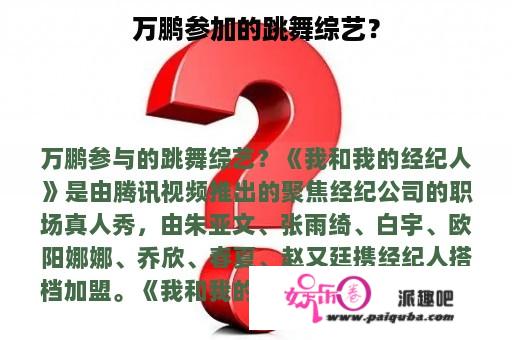 万鹏参加的跳舞综艺？