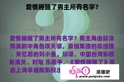 爱情睡醒了男主所有名字？