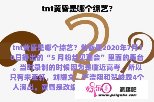 tnt黄昏是哪个综艺？