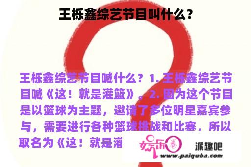 王栎鑫综艺节目叫什么？