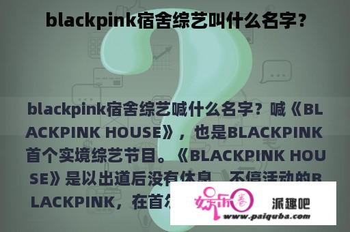 blackpink宿舍综艺叫什么名字？