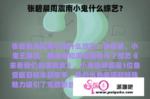 张碧晨周震南小鬼什么综艺？