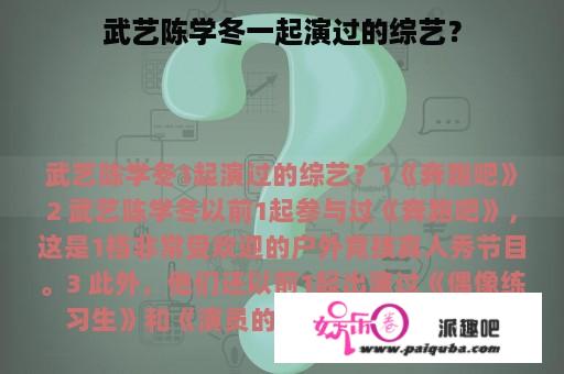 武艺陈学冬一起演过的综艺？