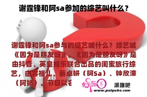 谢霆锋和阿sa参加的综艺叫什么？