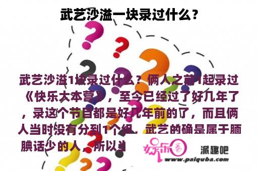 武艺沙溢一块录过什么？