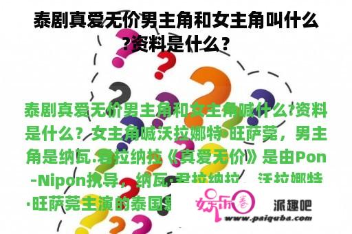 泰剧真爱无价男主角和女主角叫什么?资料是什么？