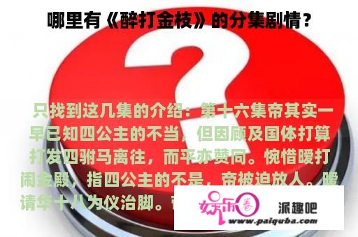 哪里有《醉打金枝》的分集剧情？