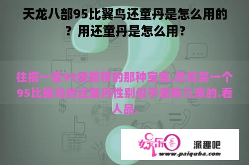 天龙八部95比翼鸟还童丹是怎么用的？用还童丹是怎么用？