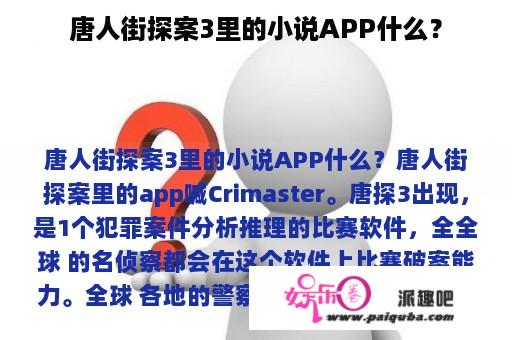 唐人街探案3里的小说APP什么？