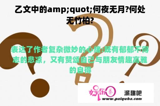 乙文中的amp;quot;何夜无月?何处无竹柏?