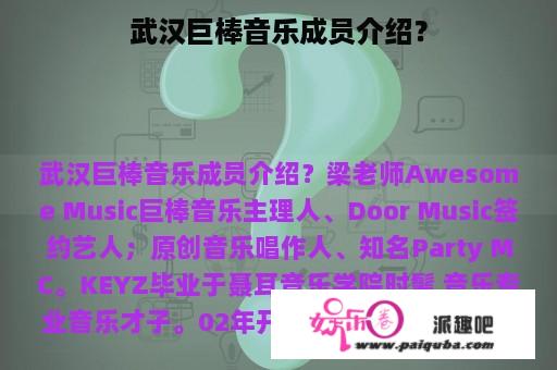 武汉巨棒音乐成员介绍？