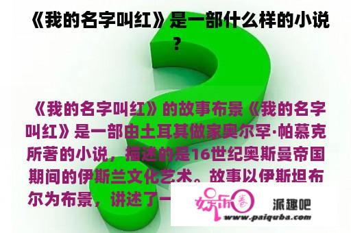 《我的名字叫红》是一部什么样的小说？