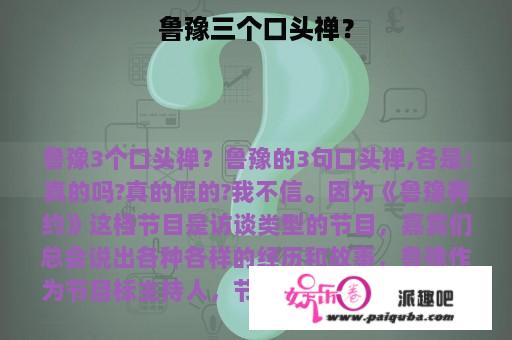 鲁豫三个口头禅？