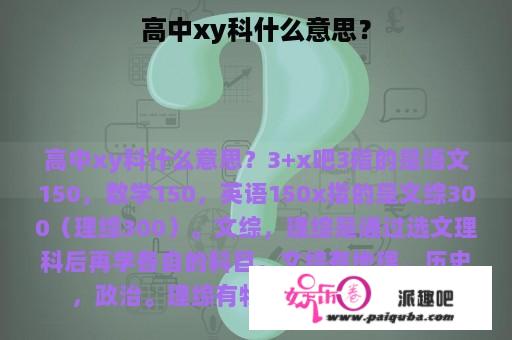 高中xy科什么意思？