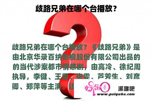 歧路兄弟在哪个台播放？