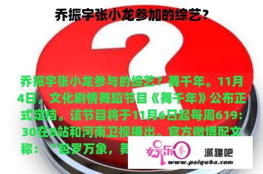 乔振宇张小龙参加的综艺？