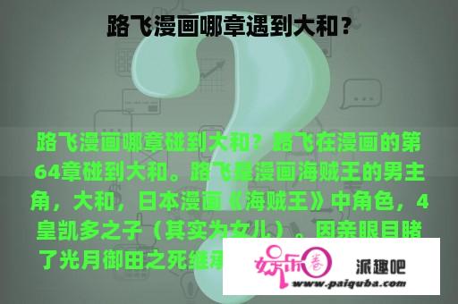 路飞漫画哪章遇到大和？