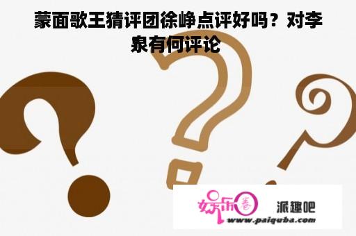 蒙面歌王猜评团徐峥点评好吗？对李泉有何评论 
？