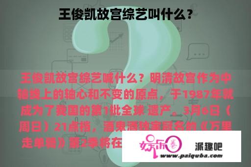 王俊凯故宫综艺叫什么？