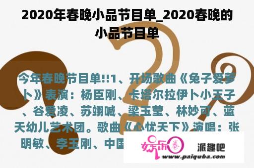 2020年春晚小品节目单_2020春晚的小品节目单