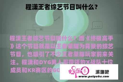 程潇王者综艺节目叫什么？