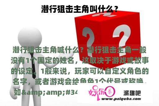 潜行狙击主角叫什么？