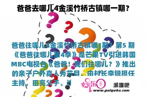 爸爸去哪儿4金溪竹桥古镇哪一期？