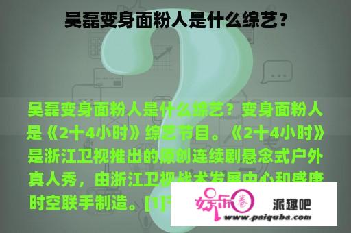 吴磊变身面粉人是什么综艺？