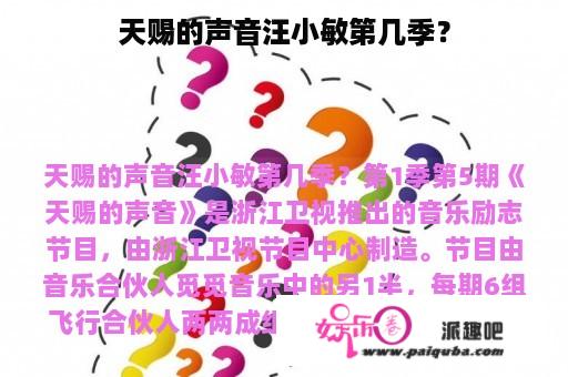 天赐的声音汪小敏第几季？