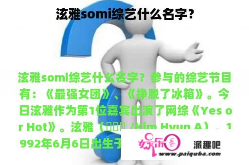 泫雅somi综艺什么名字？